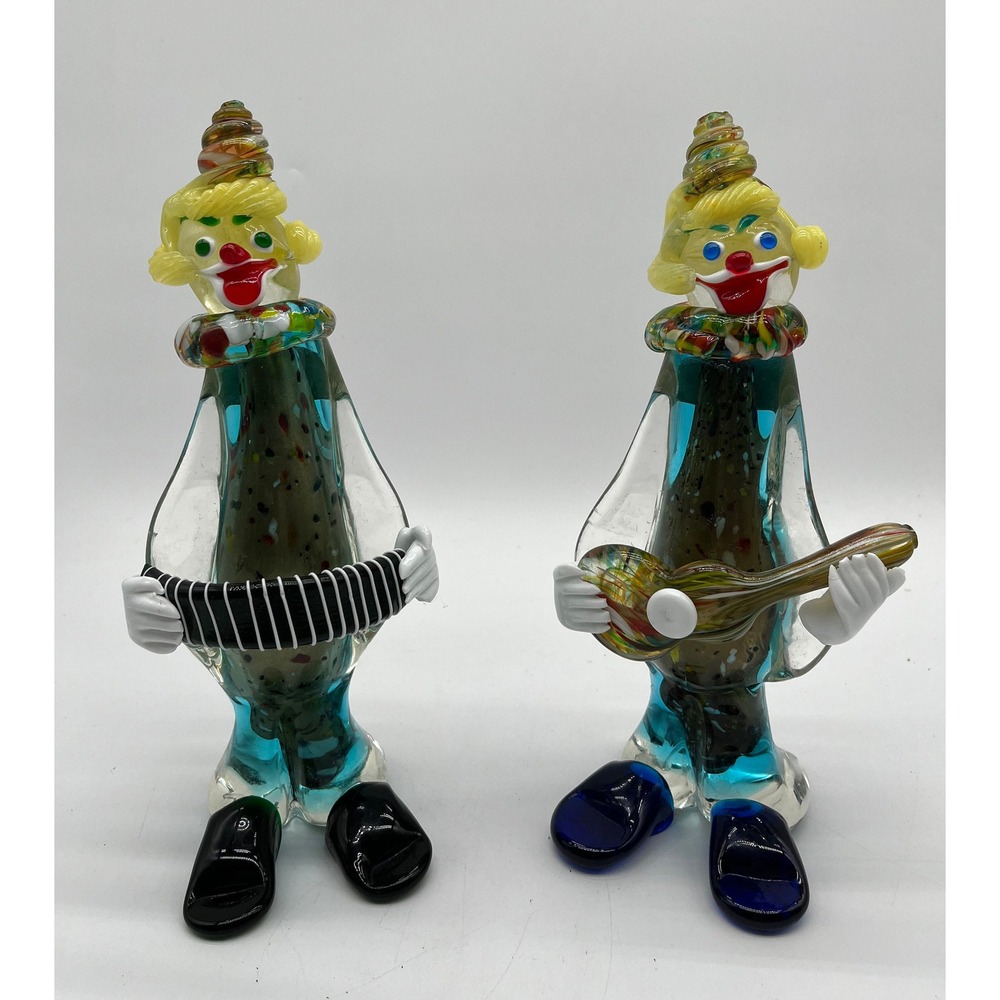 Murano glass clown musician figurines set of 2 hand made Venetian j.i.co